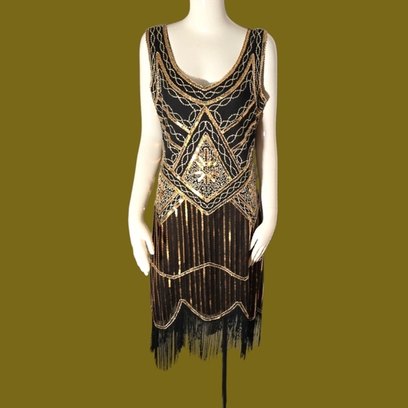 Black and Gold Beaded Dress - Picture 1 of 8